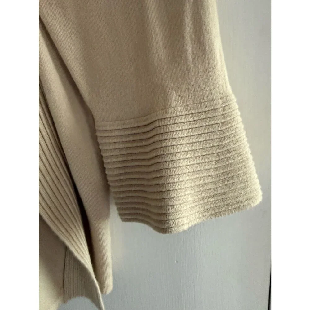 JM Collection Beige Open-Front Ribbed Trim Cardigan Size M